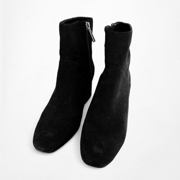 Zara Black Suede Round Toe Block Heel Casual Ankle Boots Size 6 - Picture 5 of 8